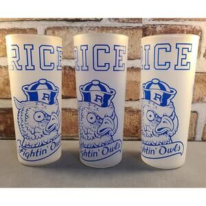 3pc Vtg Rice University Frosted Glasses  Rice Owls 6.5" Tumblers Texas NCAA EUC